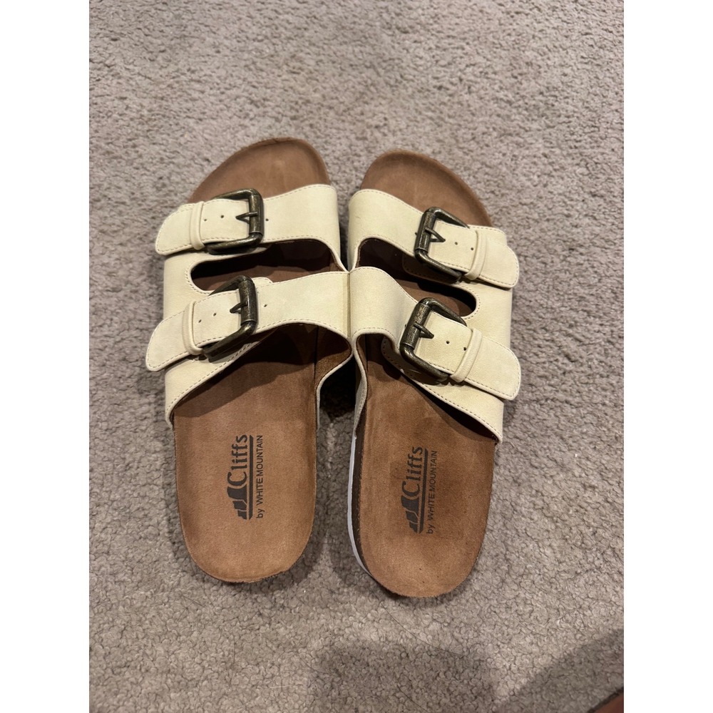 Cliffs by White Mountain Geary Cream Double Buckle Slide Sandals Womens 9M
